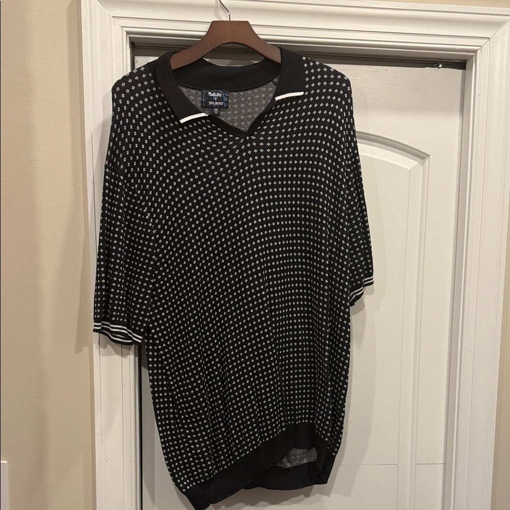 Todd Snyder (Collaboration with Footjoy) Black and White Patterned Polo Shirt